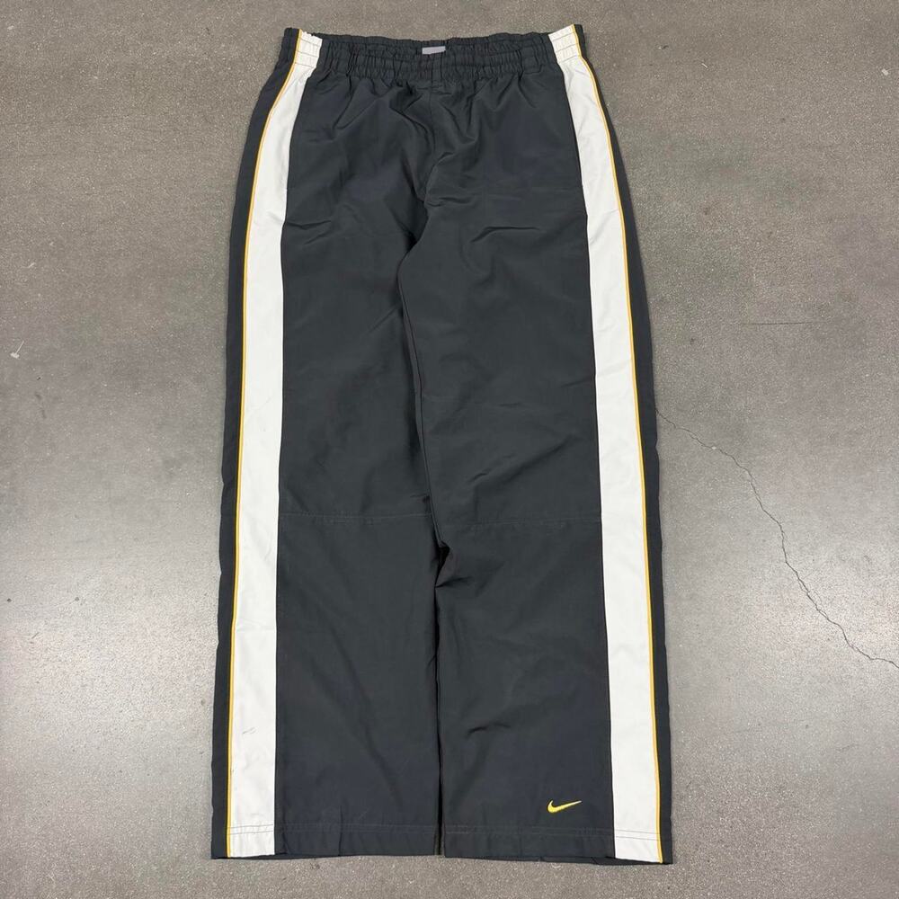 Nike Baggy Track Pants Mens L Y2K Wide Leg Black Yellow Swoosh